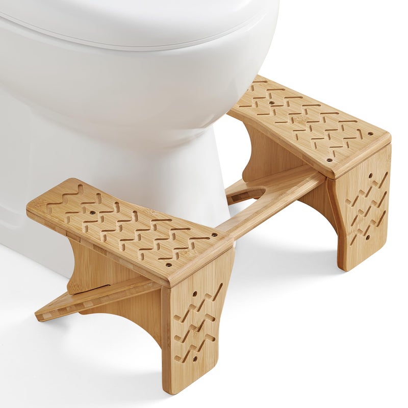 SONGMICS Bamboo Toilet Stool Adjustable Poop Stool with NonSlip Grooves Height Convertible to 69 or 95 Inches Squat Potty Stool for Bathroom SpaceSaving Light Bamboo UBCB111N01